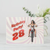 バイクに乗った女の子と28歳の誕生日パーティー 招待状 (スタンド正面)