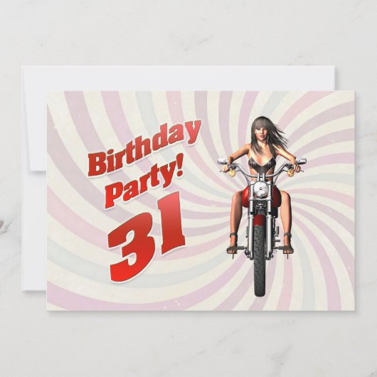 バイクに乗った女の子と31歳の誕生日パーティー 招待状 (正面)