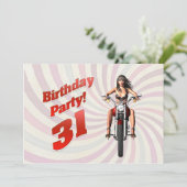 バイクに乗った女の子と31歳の誕生日パーティー 招待状 (スタンド正面)