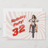 バイクに乗った女の子と32回目の誕生日パーティー 招待状 (正面)