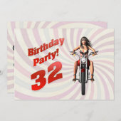 バイクに乗った女の子と32回目の誕生日パーティー 招待状 (正面/裏面)