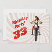 バイクに乗った女の子と33歳の誕生日パーティー 招待状 (正面)