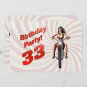 バイクに乗った女の子と33歳の誕生日パーティー 招待状 (正面/裏面)