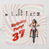 バイクに乗った女の子と37歳の誕生日パーティー 招待状 (正面/裏面)