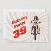 バイクに乗った女の子と39歳の誕生日パーティー 招待状 (正面)