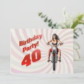 バイクに乗った女の子と40歳の誕生日パーティー 招待状 (スタンド正面)