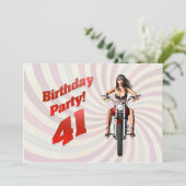 バイクに乗った女の子と41歳の誕生日パーティー 招待状 (スタンド正面)