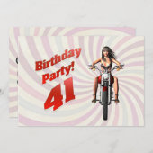 バイクに乗った女の子と41歳の誕生日パーティー 招待状 (正面/裏面)