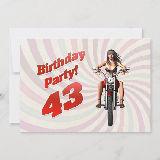 バイクに乗った女の子と43歳の誕生日パーティー 招待状 (正面)
