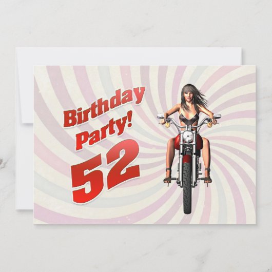 バイクに乗った女の子と52回目の誕生日パーティー 招待状 (正面)