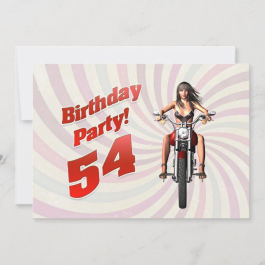 バイクに乗った女の子と54歳の誕生日パーティー 招待状 (正面)