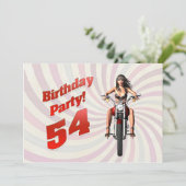 バイクに乗った女の子と54歳の誕生日パーティー 招待状 (スタンド正面)