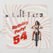 バイクに乗った女の子と54歳の誕生日パーティー 招待状 (正面/裏面)