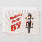 バイクに乗った女の子と57歳の誕生日パーティー 招待状 (正面)
