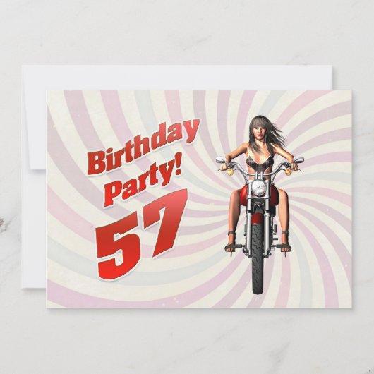 バイクに乗った女の子と57歳の誕生日パーティー 招待状 (正面)