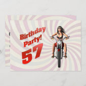 バイクに乗った女の子と57歳の誕生日パーティー 招待状 (正面/裏面)