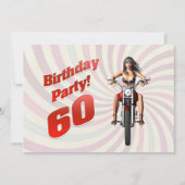 バイクに乗った女の子と60歳の誕生日パーティー 招待状 (正面)