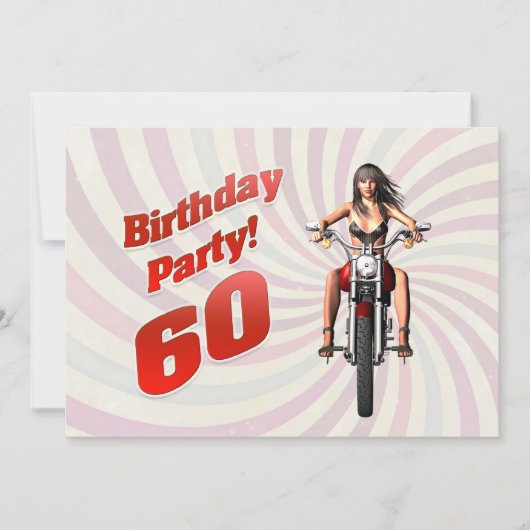 バイクに乗った女の子と60歳の誕生日パーティー 招待状 (正面)