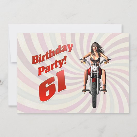 バイクに乗った女の子と61歳の誕生日パーティー 招待状 (正面)