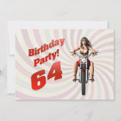 バイクに乗った女の子と64歳の誕生日パーティー 招待状 (正面)