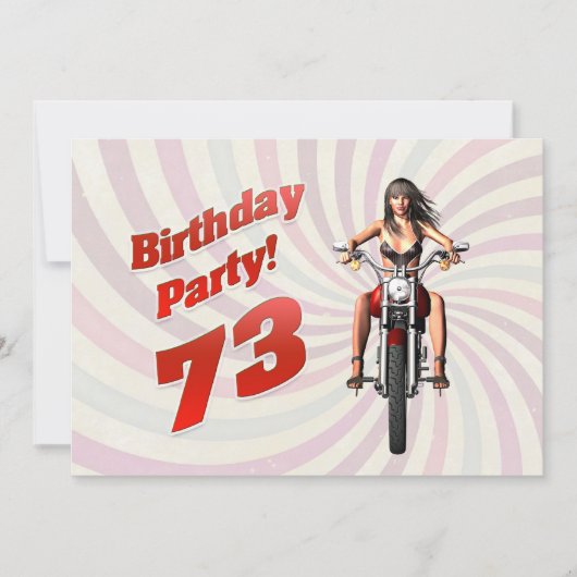 バイクに乗った女の子と73歳の誕生日パーティー 招待状 (正面)
