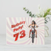 バイクに乗った女の子と73歳の誕生日パーティー 招待状 (スタンド正面)