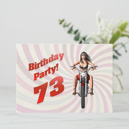 バイクに乗った女の子と73歳の誕生日パーティー 招待状 (スタンド正面)