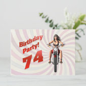 バイクに乗った女の子と74歳の誕生日パーティー 招待状 (スタンド正面)