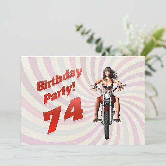 バイクに乗った女の子と74歳の誕生日パーティー 招待状 (スタンド正面)