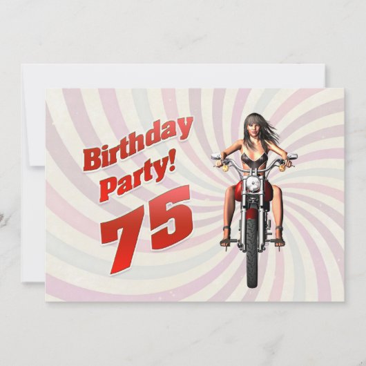 バイクに乗った女の子と75歳の誕生日パーティー 招待状 (正面)