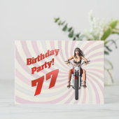 バイクに乗った女の子と77歳の誕生日パーティー 招待状 (スタンド正面)