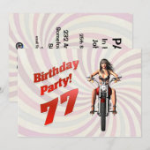 バイクに乗った女の子と77歳の誕生日パーティー 招待状 (正面/裏面)
