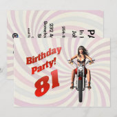 バイクに乗った女の子と81歳の誕生日パーティー 招待状 (正面/裏面)