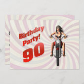 バイクに乗った女の子と90歳の誕生日パーティー 招待状 (正面/裏面)
