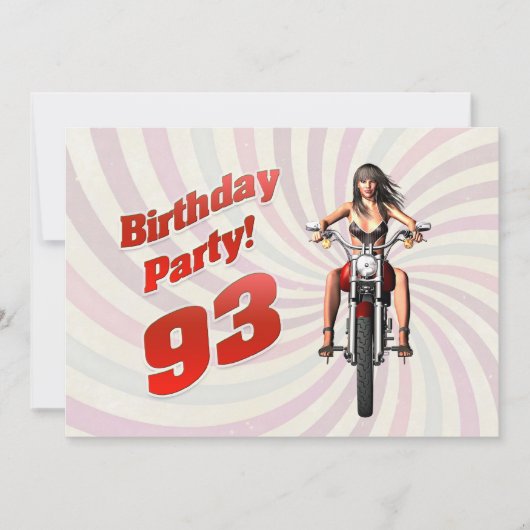 バイクに乗った女の子と93歳の誕生日パーティー 招待状 (正面)