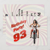 バイクに乗った女の子と93歳の誕生日パーティー 招待状 (正面/裏面)