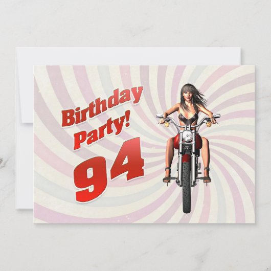 バイクに乗った女の子と94歳の誕生日パーティー 招待状 (正面)