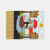 バイクに乗った女性 フリースブランケット (正面(横))