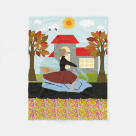 バイクに乗った女性 フリースブランケット