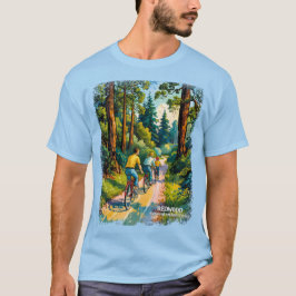バイクに乗った家族のレッドウッドフォレストカスタムデザイン Tシャツ