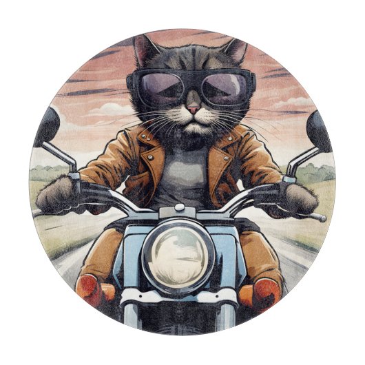 バイクに乗った猫 カッティングボード (正面)