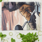 バイクに乗った猫 キッチンタオル (折り畳み)