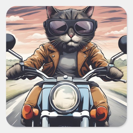 バイクに乗った猫 スクエアシール (正面)