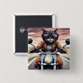 バイクに乗った猫 缶バッジ (正面&裏面)