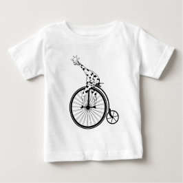 バイクに乗った白黒キリン ベビーTシャツ