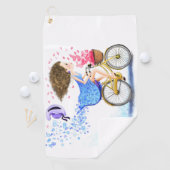 バイクに乗った若い女の子ゴルフタオルロマンチック ゴルフタオル (インサイチュ)