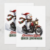 バイクに乗った雪だるまのクリスマスイルミネーション シーズンカード (正面/裏面)