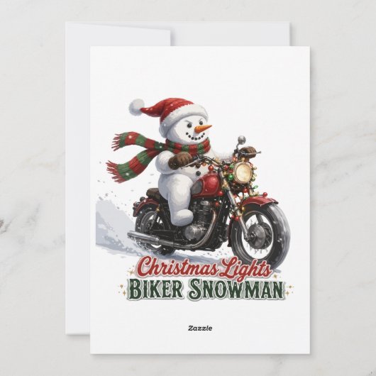 バイクに乗った雪だるまのクリスマスイルミネーション シーズンカード (裏面)