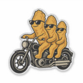 バイクに乗った面白いチキンナゲット シール (正面)