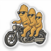 バイクに乗った面白いチキンナゲット シール (正面)